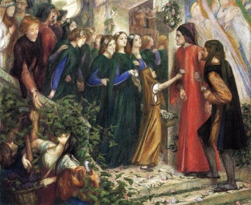  fiesta Pintura - Beatriz encuentra a Dante en una fiesta de bodas y le niega su saludo Hermandad Prerrafaelita Dante Gabriel Rossetti